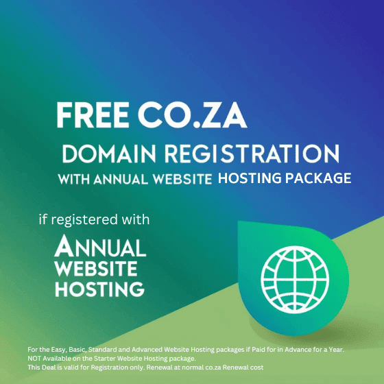 Free co.za domain registration with annual website hosting package